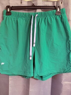 Fabletics Emerald Green Athletic Shorts with White Drawstring